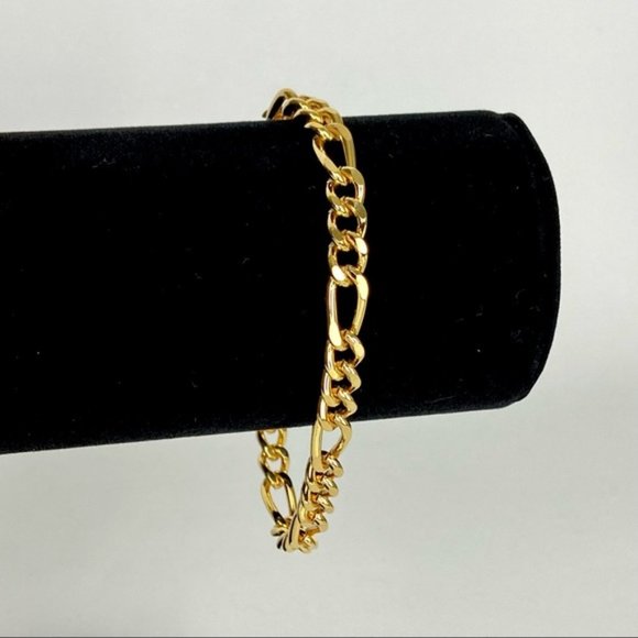 14K Gold Plated Figaro 8mm Link Chain Necklace Bracelet Set - Picture 5 of 8